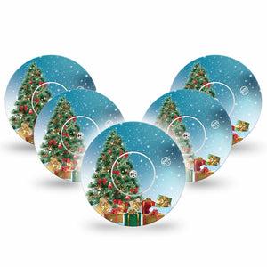 ExpressionMed Oh, Christmas Tree Freestyle Libre Sticker 5-Pack, Abbott Lingo with center stickers