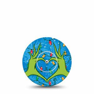 ExpressionMed Holiday Heart Hands Libre Tape Single Sticker and Tape Winter Heart Hands Motion, CGM Adhesive patch Design, Abbott Lingo