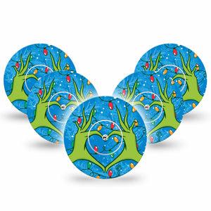 ExpressionMed Holiday Heart Hands Libre Tape 5-Pack Sticker and Tape Snow Heart Signal, CGM Fixing Ring Design, Abbott Lingo