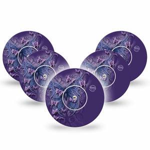 ExpressionMed Purple Butterfly Freestyle Libre and Libre 2 Plus Tape, Abbott Lingo, 5-Pack Tape and 5-Pack Sticker Graceful Flight, Fixing Ring Tape Continuous Glucose Monitor Design