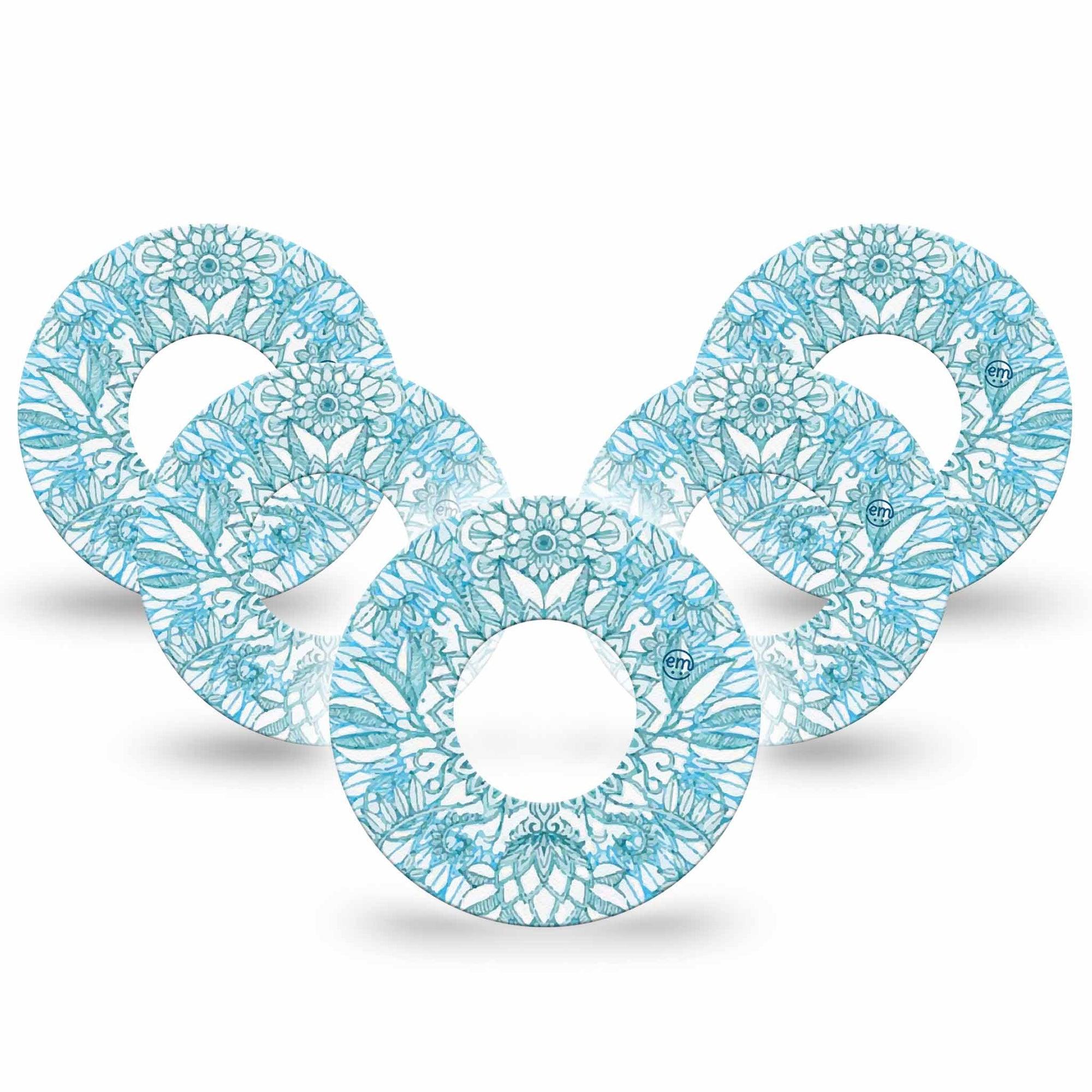 ExpressionMed Aqua Floral Freestyle Libre 2 and Libre 2 Plus Tape, Abbott Lingo, 5-Pack Tape Ocean Blossoms Adhesive Patch CGM Design