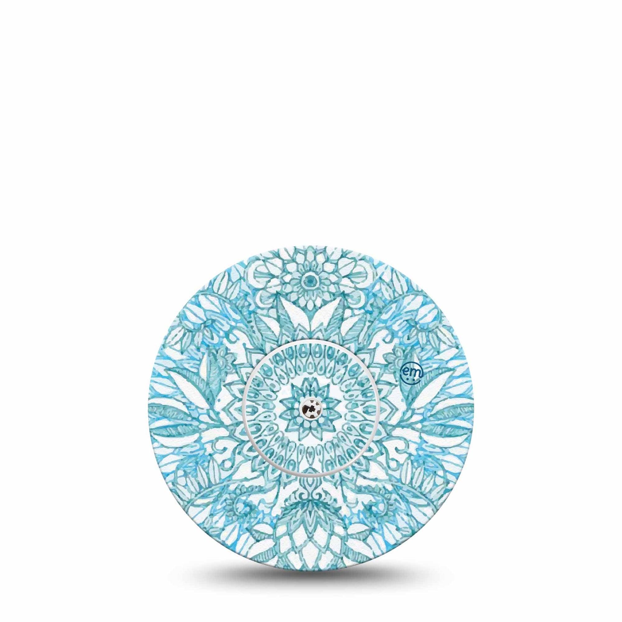 ExpressionMed Aqua Floral Freestyle Libre 2 and Libre 2 Plus Tape, Abbott Lingo, Single Tape and Single Sticker Cool Florals Adhesive Patch CGM Design