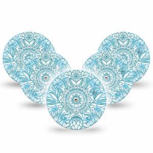 ExpressionMed Aqua Floral Freestyle Libre 2 and Libre 2 Plus Tape, Abbott Lingo, 5-Pack Tape and 5-Pack Sticker Azure Flowers Adhesive Patch CGM Design