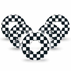 ExpressionMed Checkered Freestyle Libre 2 and Libre 2 Plus Tape, Abbott Lingo, 5-Pack Tape Bold Checkerboard, Adhesive Patch CGM Design