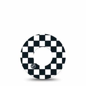 ExpressionMed Checkered Freestyle Libre 2 and Libre 2 Plus Tape, Abbott Lingo, Single Tape White Checkered, Adhesive Patch CGM Design