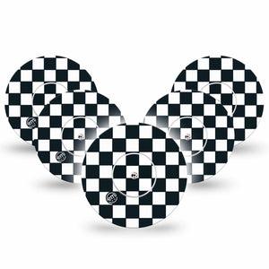 ExpressionMed Checkered Freestyle Libre 2 and Libre 2 Plus Tape, Abbott Lingo, 5-Pack Tape and 5-Pack Sticker Classic Checkered, Adhesive Patch CGM Design