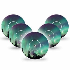 ExpressionMed Northern Lights Freestyle Libre and Libre 2 Plus Tape, Abbott Lingo, 5-Pack Tape and 5-Pack Sticker Colorful Night Sky, Plaster Continuous Glucose Monitor Design