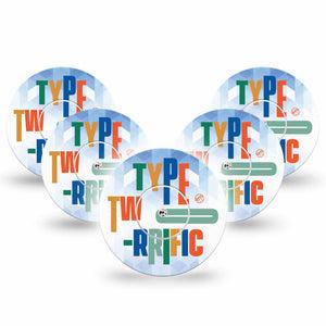 ExpressionMed Type Two-rrific Freestyle Libre 2 and Libre 2 Plus Tape, 5-Pack Tape and 5-Pack Sticker Diabetes Awareness Themed, Adhesive Tape Continuous Glucose Monitor Design