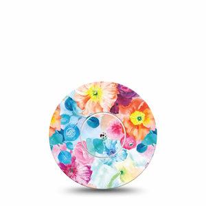ExpressionMed Watercolor Poppies Freestyle Libre and Libre 2 Plus Tape, Abbott Lingo, Single Tape and Single Sticker Flowing Hues Fixing Ring Tape Continuous Glucose Monitor Design