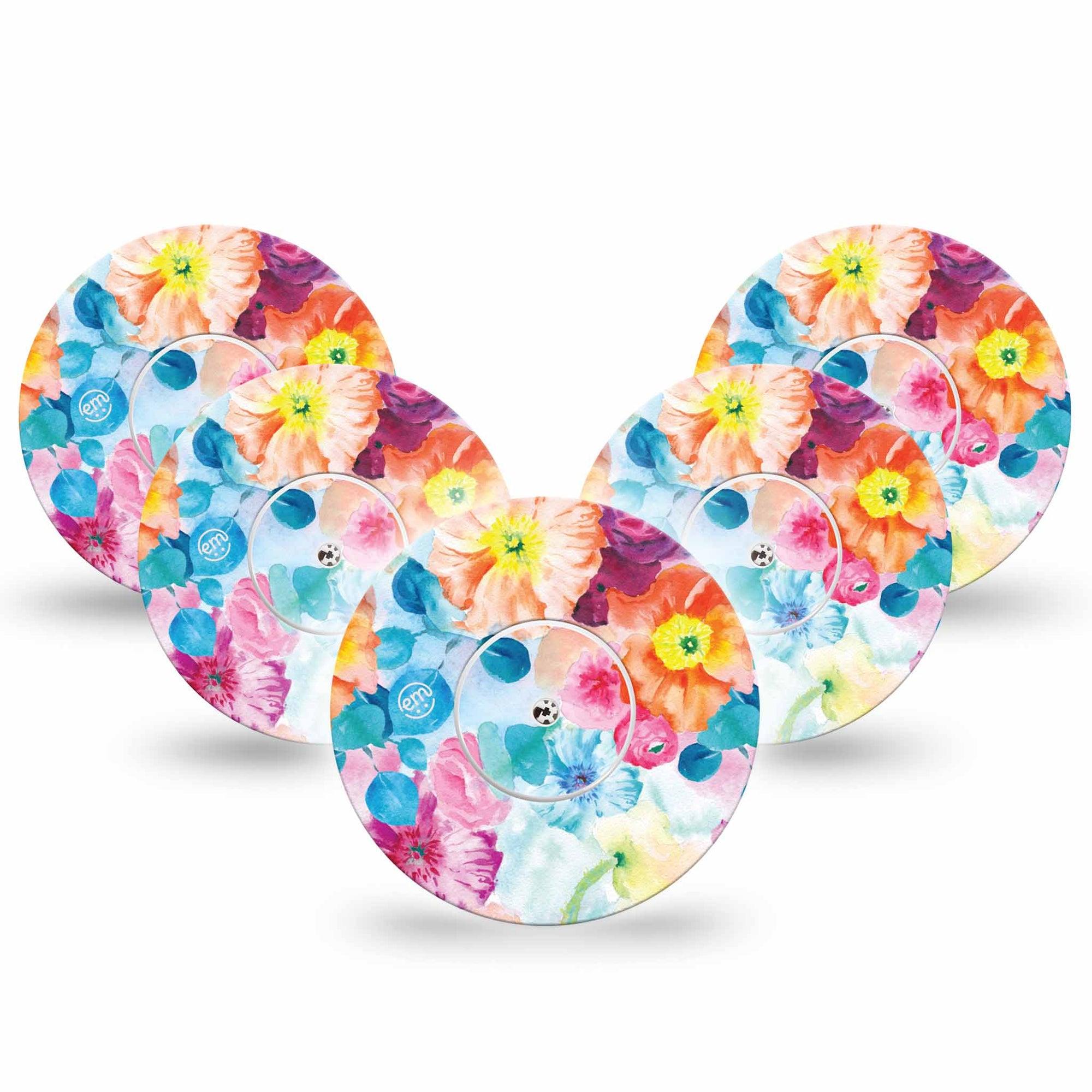 ExpressionMed Watercolor Poppies Freestyle Libre and Libre 2 Plus Tape, Abbott Lingo, Single Tape and Single Sticker Watercolor Bliss, Fixing Ring Tape Continuous Glucose Monitor Design