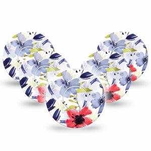 ExpressionMed Red White & Blue Flowers Libre Tape, Abbott Lingo 5-Pack with center stickers