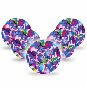 Vibrant Purple Flowers Libre Tape, Abbott Lingo 5-Pack with center stickers