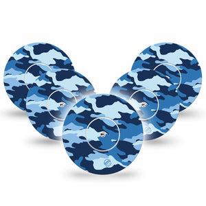 ExpressionMed Blue Camo Freestyle Libre and Libre 2 Plus Tape, Abbott Lingo, 5-Pack Tape and 5-Pack Sticker Modern Camo, Fixing Ring Tape Continuous Glucose Monitor Design