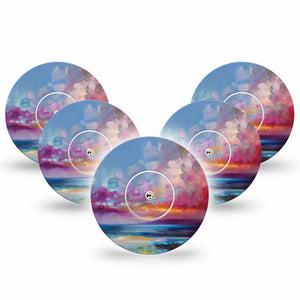 ExpressionMed Painted Skies  Freestyle Libre and Libre 2 Plus Tape, Abbott Lingo, 5-Pack Tape + 5-Pack Sticker Golden Twilight, Fixing Ring Tape Continuous Glucose Monitor Design