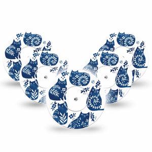5-Pack Blue Delft Animals Kittens Libre Freestyle CGM Patches, Abbott Lingo Tapes and Stickers