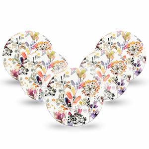 Delicate Grasses Libre Overlay Tape, 5-Pack Tapes and Stickers, Fall Floral CGM Adhesive Design, Abbott Lingo