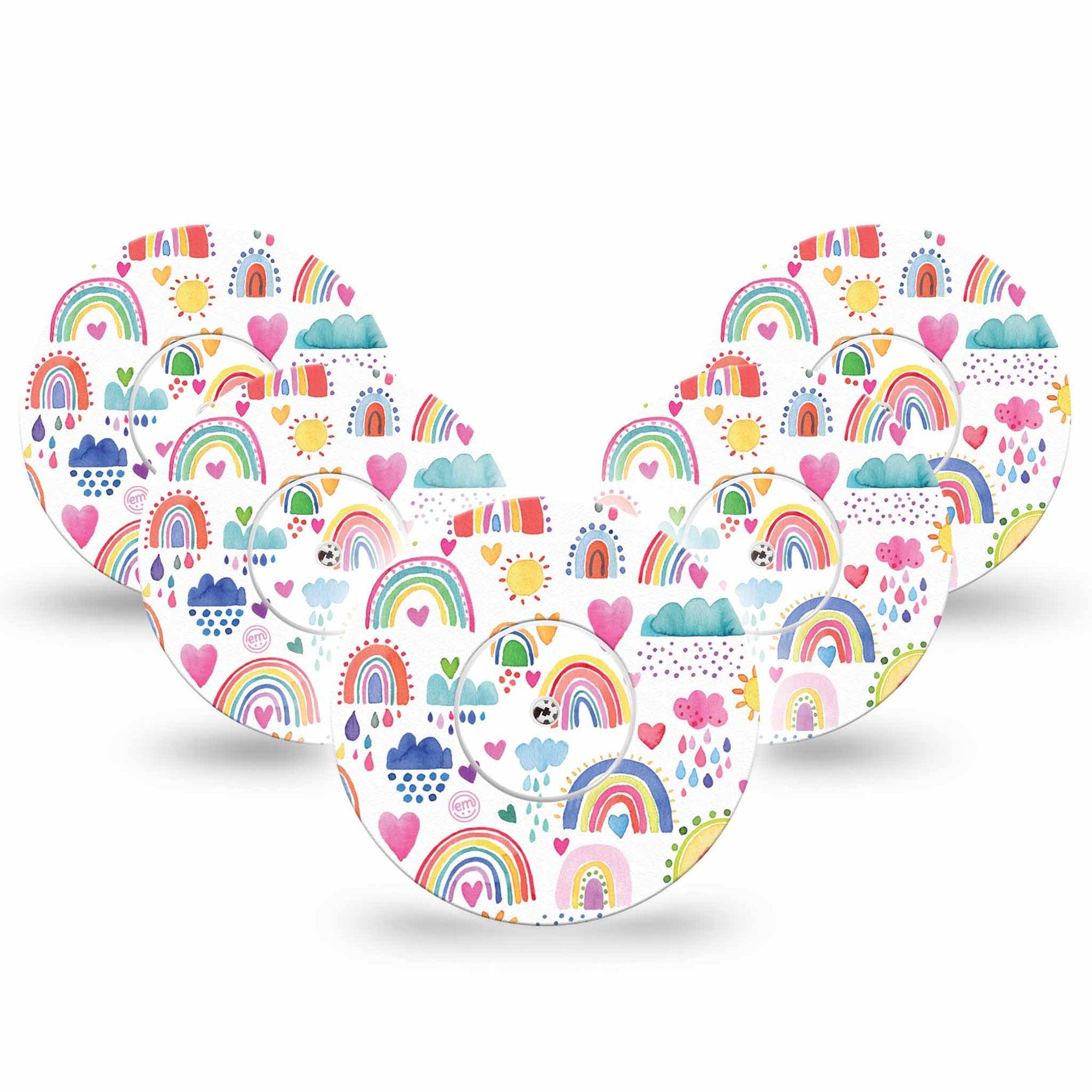 ExpressionMed 5-Pack Rainbows of Hope Libre Freestyle CGM Adhesive Patches, Abbott Lingo with center stickers