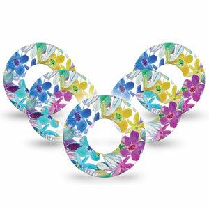 5-Pack Watercolor Floral Libre CGM Patches, Abbott Lingo Tapes