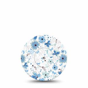 Cute Blue Flowers Libre Freestyle CGM Patch, Abbott Lingo with center sticker