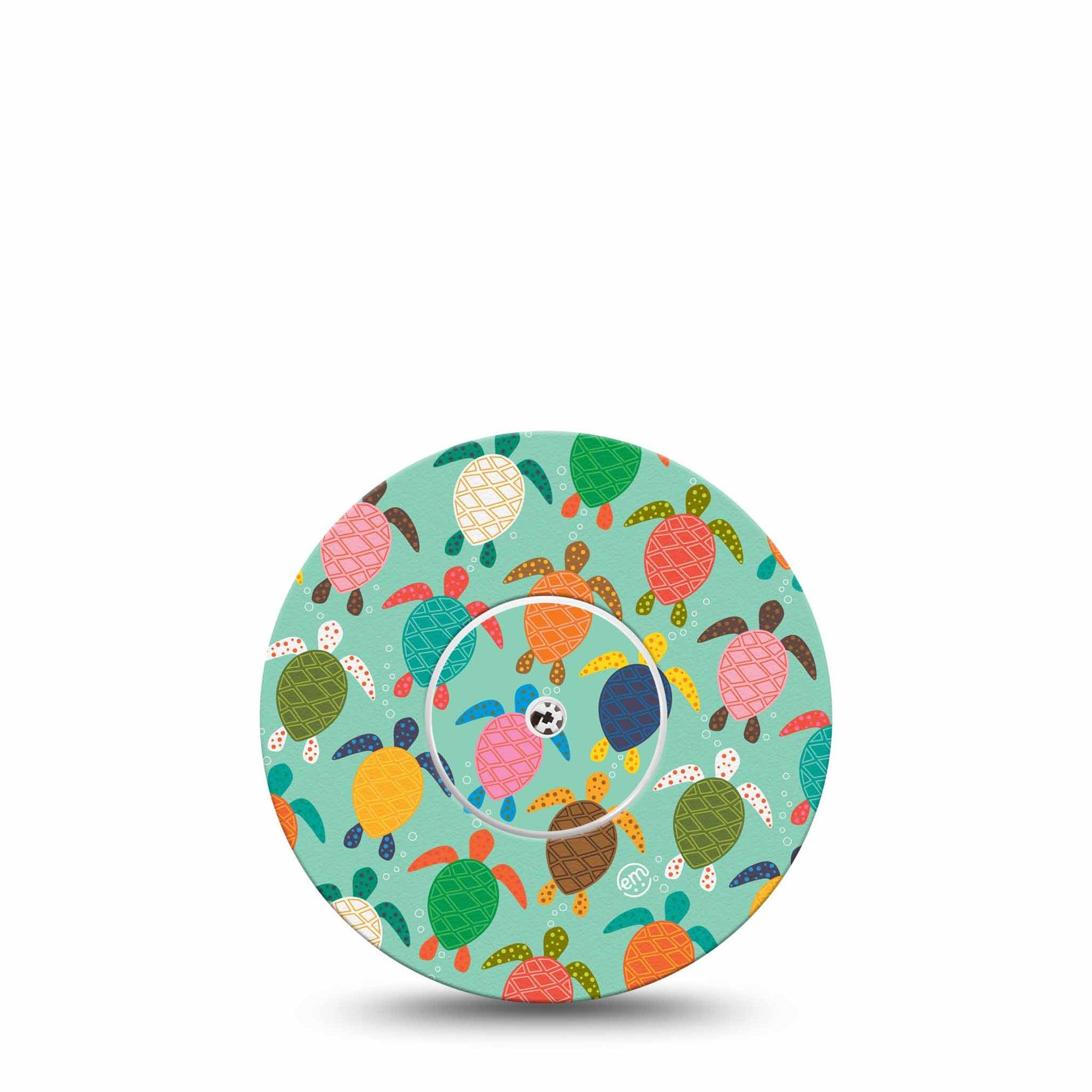 ExpressionMed Sea Turtles Freestyle Libre and Libre 2 Plus Tape, Abbott Lingo, Single Tape and Single Sticker Colorful Turtle Shells Themed, Fixing Ring Tape Continuous Glucose Monitor Design