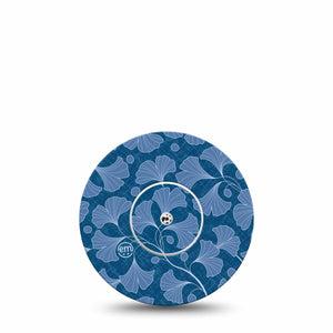 Blue Ginkgo Leaves Libre 2 Perfect Fit Patch, Single, Blue Fall Floral CGM Adhesive Tape Design, Abbott Lingo with center sticker