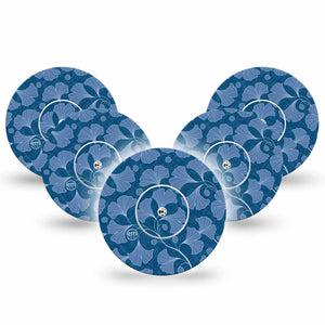 Blue Ginkgo Leaves Libre 2 Perfect Fit Patch, 5-Pack, Blue Fall Floral CGM Adhesive Tape Design, Abbott Lingo with center stickers