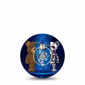ExpressionMed Robo Teddy Libre 2 Perfect Fit Patch, Single CGM Tape, Half Teddy Bear, Half Teddy Robot CGM Adhesive Tape Design, Abbott Lingo with center sticker