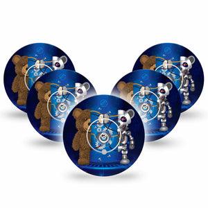 ExpressionMed Robo Teddy Libre 2 Perfect Fit Patch, 5-Pack, Half Teddy Bear, Half Teddy Robot CGM Adhesive Tape Design, Abbott Lingo with center stickers