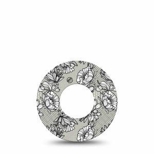 Black Lace Libre 2 Perfect Fit Patch, single, floral lace themed cgm adhesive tape design, Abbott Lingo