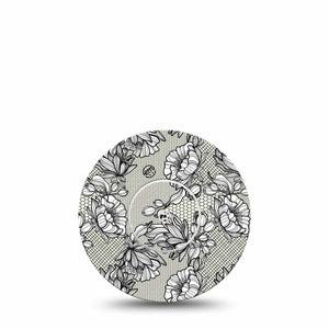 Black Lace Libre 2 Perfect Fit Patch, single sticker and tape, floral lace themed cgm adhesive tape design, Abbott Lingo