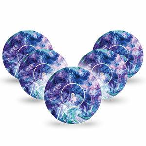 Deep Purple Swirl Libre 2 Perfect Fit Patch, 5-Pack, Tie Dye themed CGM adhesive tape, Abbott Lingo with center stickers