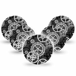 ExpressionMed Mechanisms Libre 2 Perfect Fit Tape, 5-Pack, Machine Gear Themed Design, Abbott Lingo with center stickers