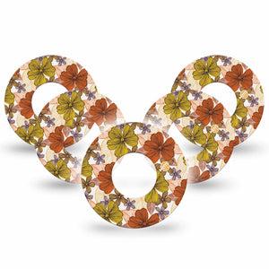 Burnt Orange Floral Libre 2 Perfect Fit Adhesive, 5-Pack, Orange and Yellow Floral CGM Design, Abbott Lingo