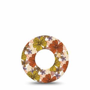 Burnt Orange Floral Libre 2 Perfect Fit Adhesive, Single Tape, Orange and Yellow Floral CGM Design, Abbott Lingo