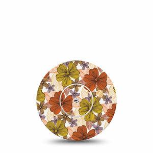 Burnt Orange Floral Libre 2 Perfect Fit Adhesive, Single Tape and Sticker, Orange and Yellow Floral CGM Design, Abbott Lingo