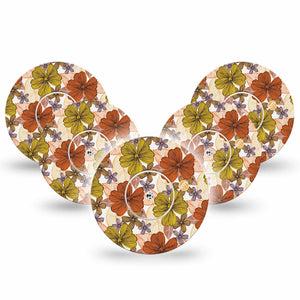 Burnt Orange Floral Libre 2 Perfect Fit Adhesive, 5-Pack Tape and 5-Pack Sticker, Orange and Yellow Floral CGM Design, Abbott Lingo
