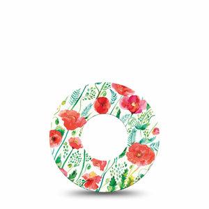 Wild Poppies Libre 2 Perfect Fit Adhesive Tape, Single, Floral CGM Adhesive Patch Design, Abbott Lingo