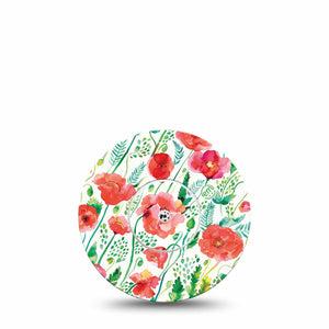 Wild Poppies Libre 2 Perfect Fit Adhesive Tape, Single Tape and Sticker, Floral CGM Adhesive Patch Design, Abbott Lingo