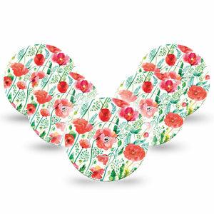 Wild Poppies Libre 2 Perfect Fit Adhesive Tape, 5-Pack Tape and 5-Pack Sticker, Floral CGM Adhesive Patch Design, Abbott Lingo