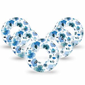 Sapphire Petals Libre 2 Perfect Fit Tape, 5-Pack, Blue Floral CGM Adhesive Patch Design, Abbott Lingo