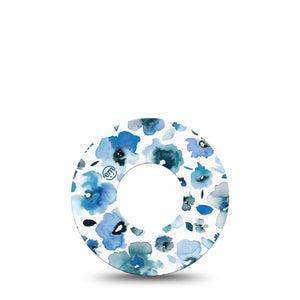 Sapphire Petals Libre 2 Perfect Fit Tape, Single, Blue Floral CGM Adhesive Patch Design, Abbott Lingo