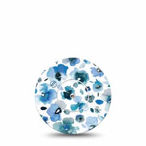 Sapphire Petals Libre 2 Perfect Fit Tape, Single Tape and Sticker, Blue Floral CGM Adhesive Patch Design, Abbott Lingo
