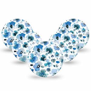 Sapphire Petals Libre 2 Perfect Fit Tape, 5-Pack Tape and 5-Pack Sticker, Blue Floral CGM Adhesive Patch Design, Abbott Lingo