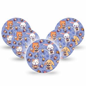 Boba Buddies Libre 2 Perfect Fit Adhesive Patch, 5-Pack Tape and 5-Pack Sticker, Animal Design CGM Adhesive Patch, Abbott Lingo