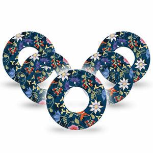 ExpressionMed Floral Folklore Libre Tape, 5-Pack, Floral Petals Themed, CGM, Plaster Design Patch, Abbott Lingo
