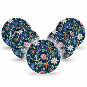 ExpressionMed Floral Folklore Libre Tape, 5-Pack Tape and 5-Pack Sticker, Floral Petals Themed, CGM, Plaster Design Patch, Abbott Lingo