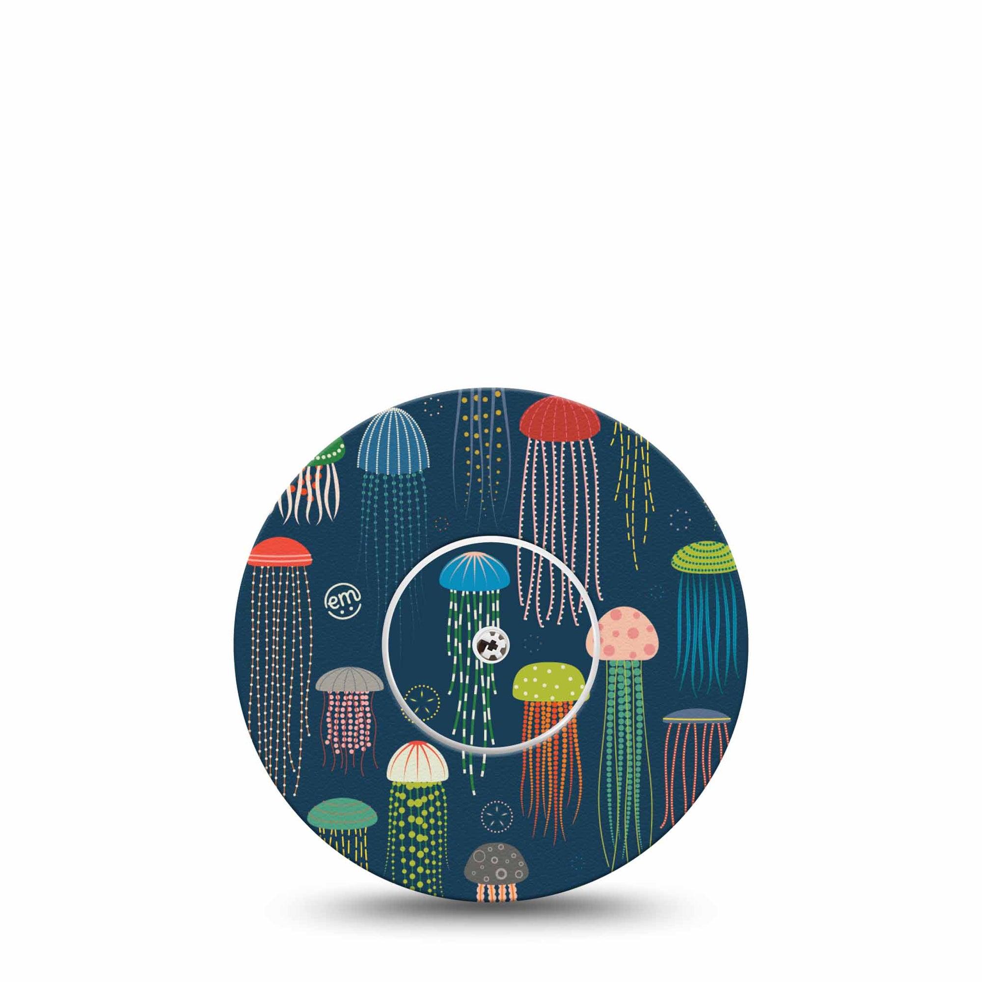 ExpressionMed Just Jellies Libre 2 Tape, Single, Colorful Tentacles Themed, CGM Adhesive Patch Design, Abbott Lingo with center sticker