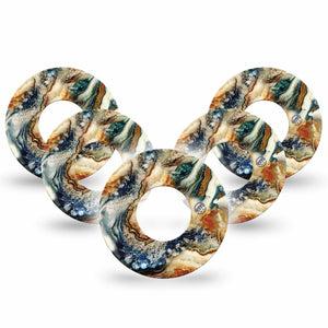 Sea in a Storm Libre 2 Perfect Fit Adhesive, 5-Pack, Water Beach Themed Design Breathable CGM Tape, Fixing Ring, Abbott Lingo