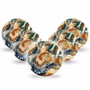 Sea in a Storm Libre 2 Perfect Fit Adhesive, 5-Pack Tape and 5-Pack Sticker, Water Beach Themed Design Breathable CGM Tape, Fixing Ring, Abbott Lingo