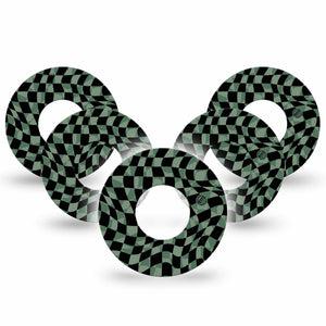 ExpressionMed Green & Black Checkerboard Libre 2 Tape, 5-Pack, Distorted Checkerboard Inspired, CGM, Plaster Patch Design, Abbott Lingo